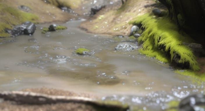 Miniature Diorama Landscape with Clear Water and Mossy Woods