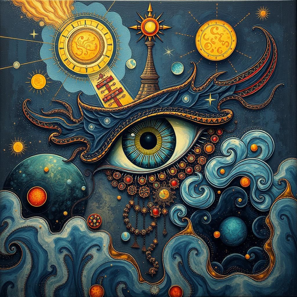 Celestial Eye: Impasto Art Deco Heavy Metal Cover