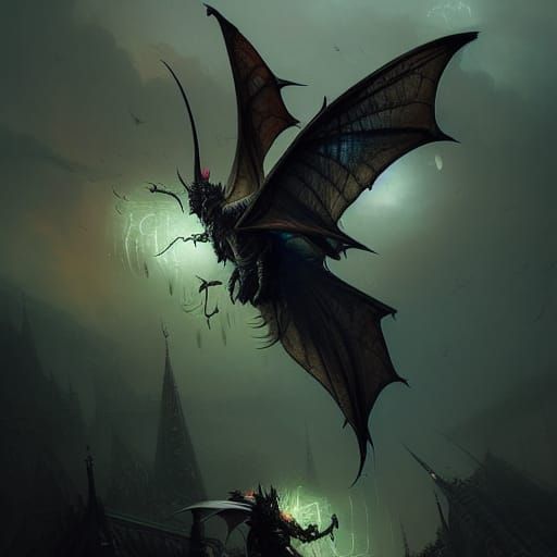 Dragon Moth Goddess in a Psychedelic Sky