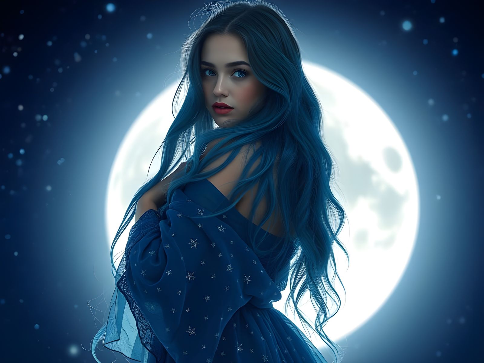 Stunning Nighttime Portrait in Elegant Blue Attire