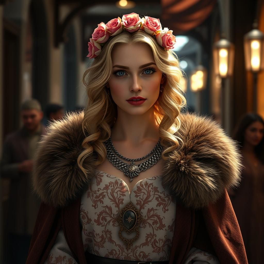 Lithuanian Woman Milda with Roses, Dreamlike Portrait