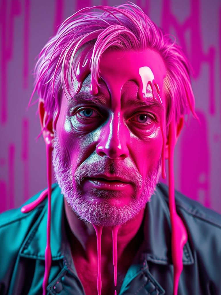 Actors in Dripping Pink Paint, Neon Retro Style