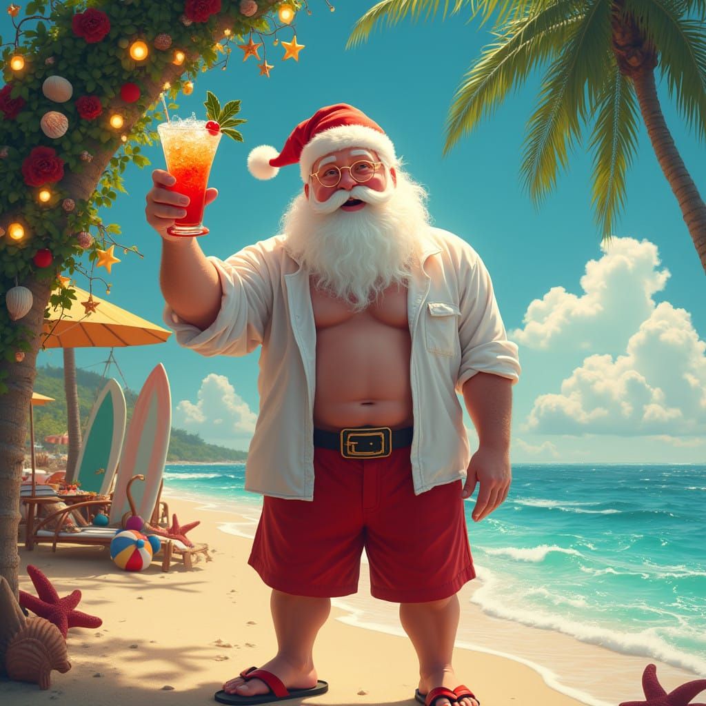 Santa's Tropical Christmas Beach Party in Vibrant Colors