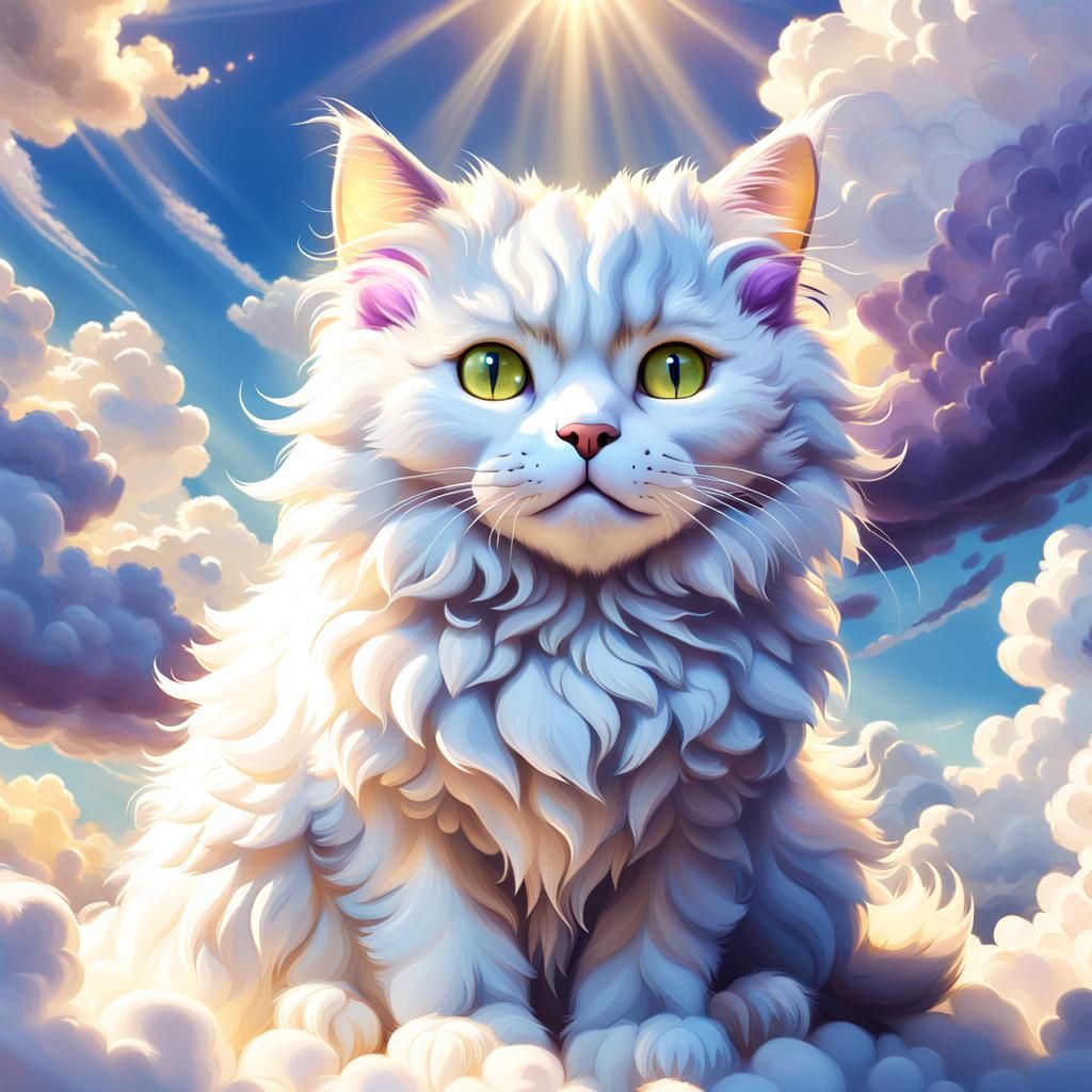 Fluffy Cloud Cat in Art Nouveau Style