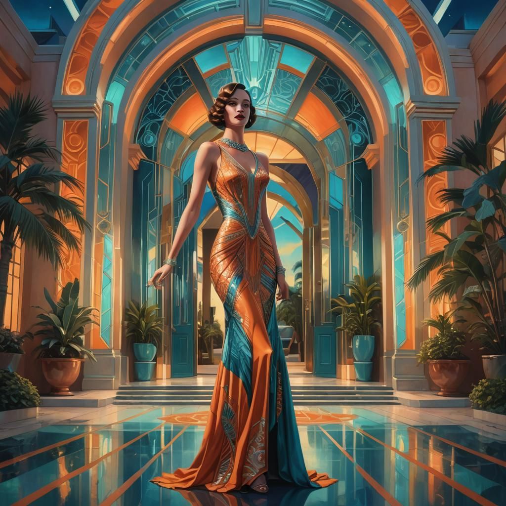 Glamorous Woman at Miami Art Deco House