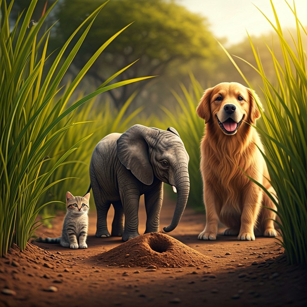 Miniature Elephant in Hyperrealistic Garden Scene