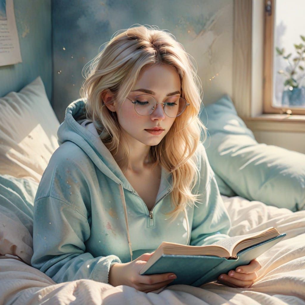 Dreamy Watercolor Portrait of a Young Woman in a Whimsical S...