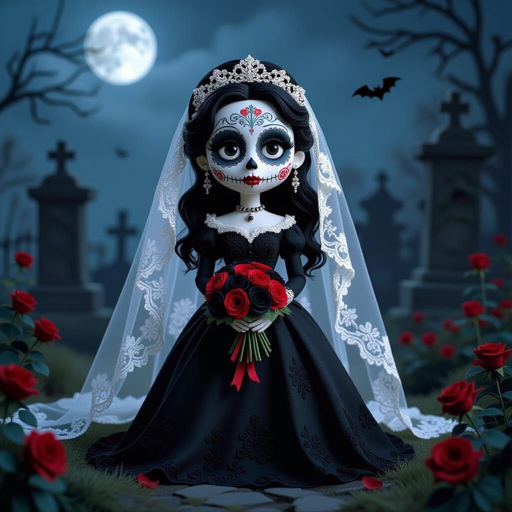 Gothic Claymation Doll Bride with Sugar Skull Makeup