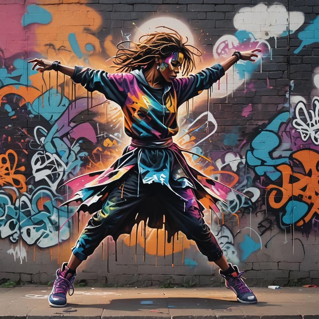 Vibrant Graffiti Battle Dancer in Motion