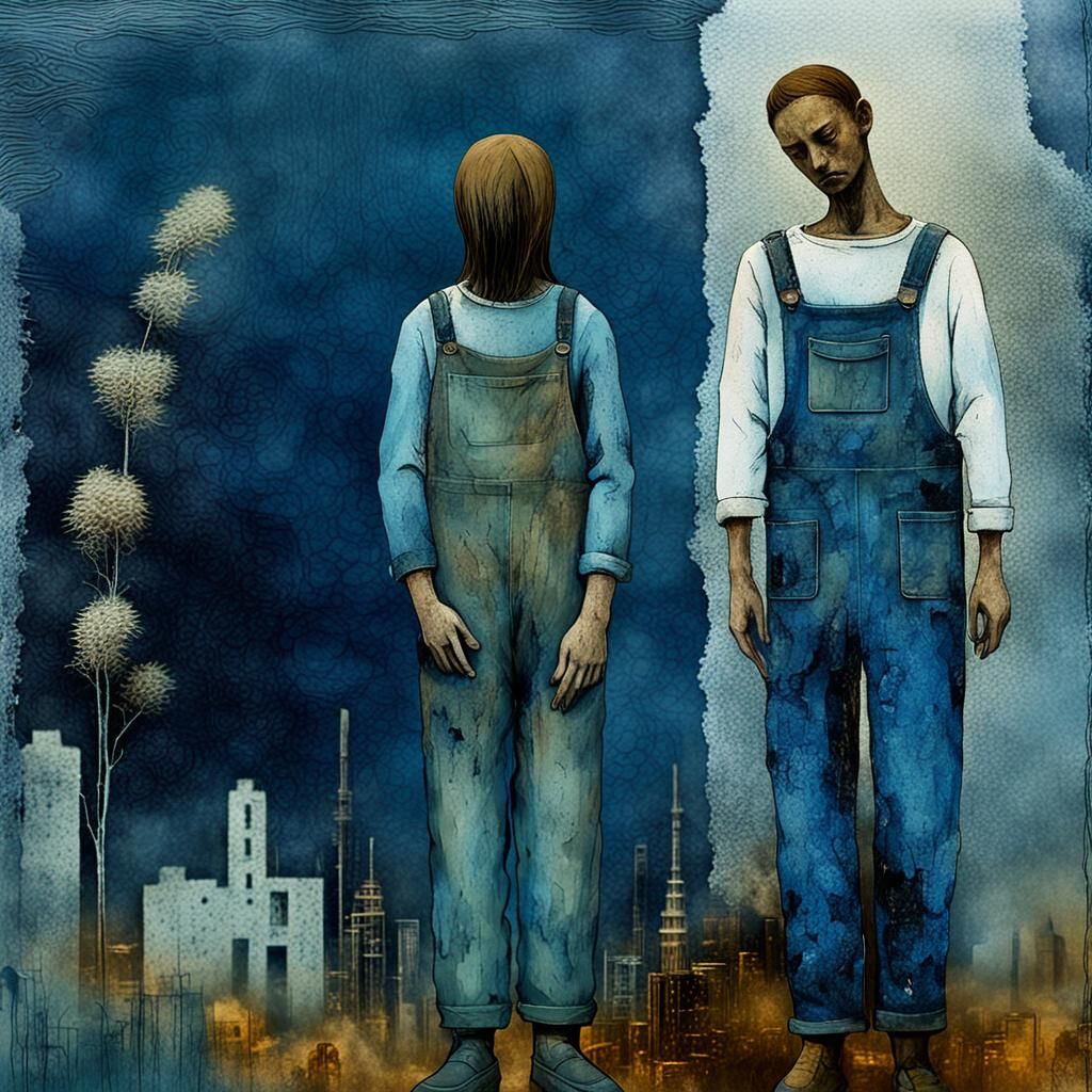 Bleak Cityscape Figure in Surreal Dim Light