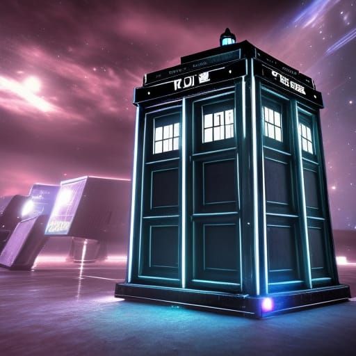 Doctor Who TARDIS in Space with Neon Ambiance