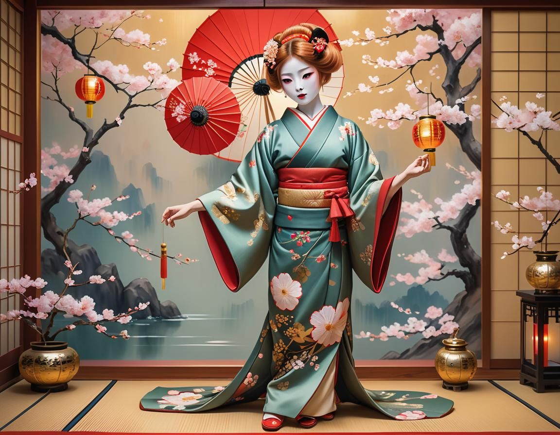 Geisha's Dance: A Portrait in Whimsical Realism