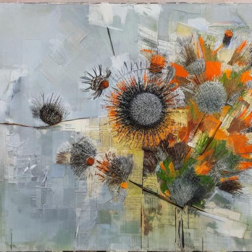 Abstract Still Life with Thistle and Sea Buckthorn