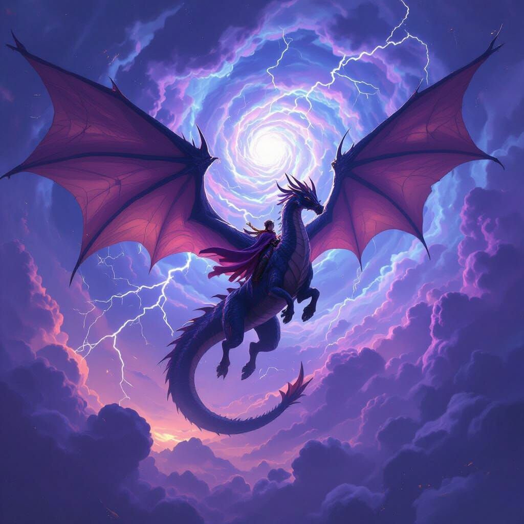 Majestic Dragon Rider in Galactic Storm