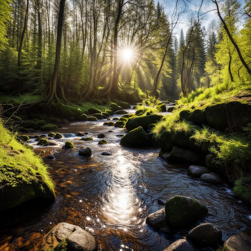 Sunny Brook in a Forest
