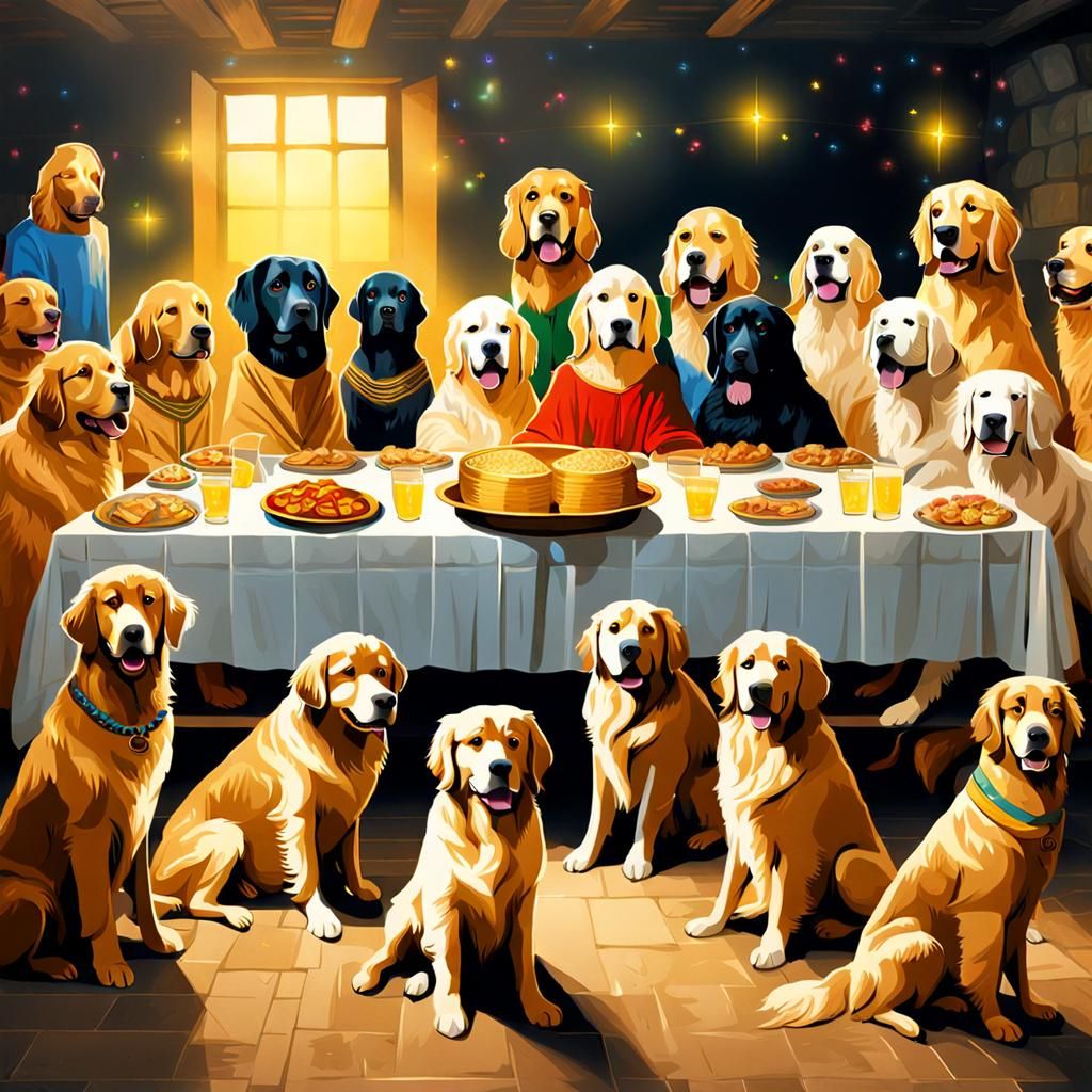 Golden Retrievers Recreate Last Supper at Rave