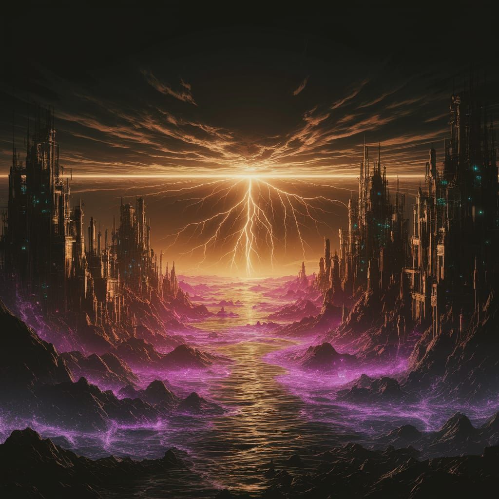 Mystical Realm Landscape with Gothic Details