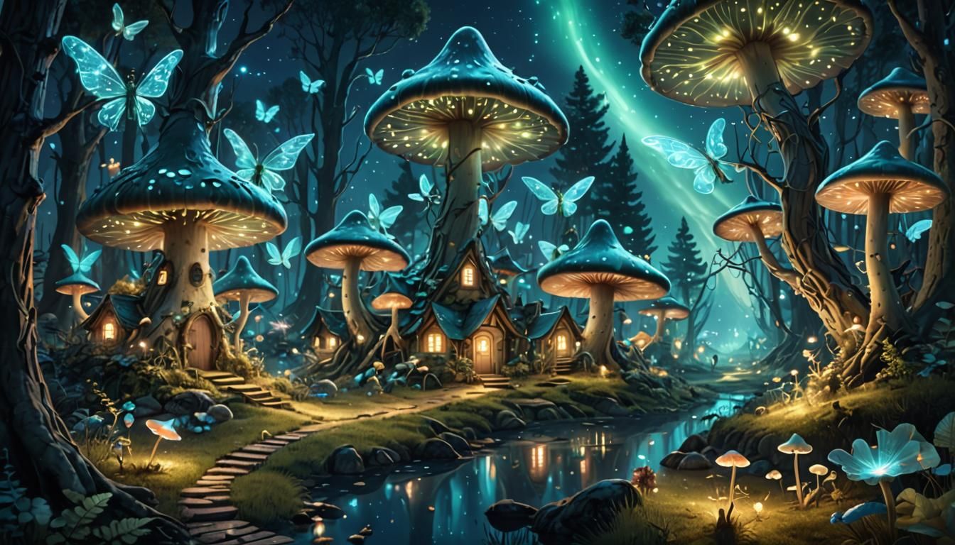 Bioluminescent Fairies in a Glowing Forest: Astral Illustrat...
