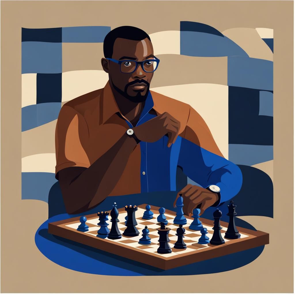 Man Playing Chess: Graphic Digital Illustration