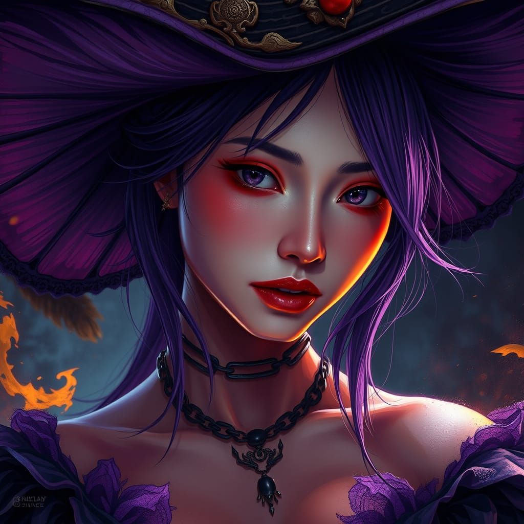 Seductive Asian Witch in Dark Fantasy Style