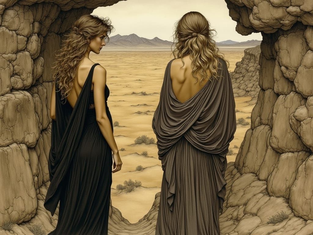 Greek Women in Desert Valley, Rackham Style