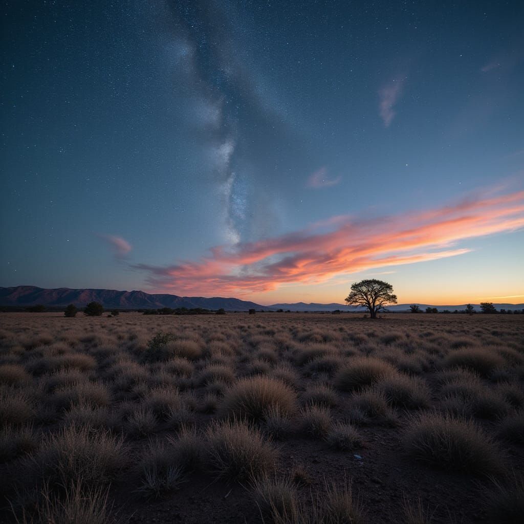 Steppe Landscape under Evening Sky as Digital Art