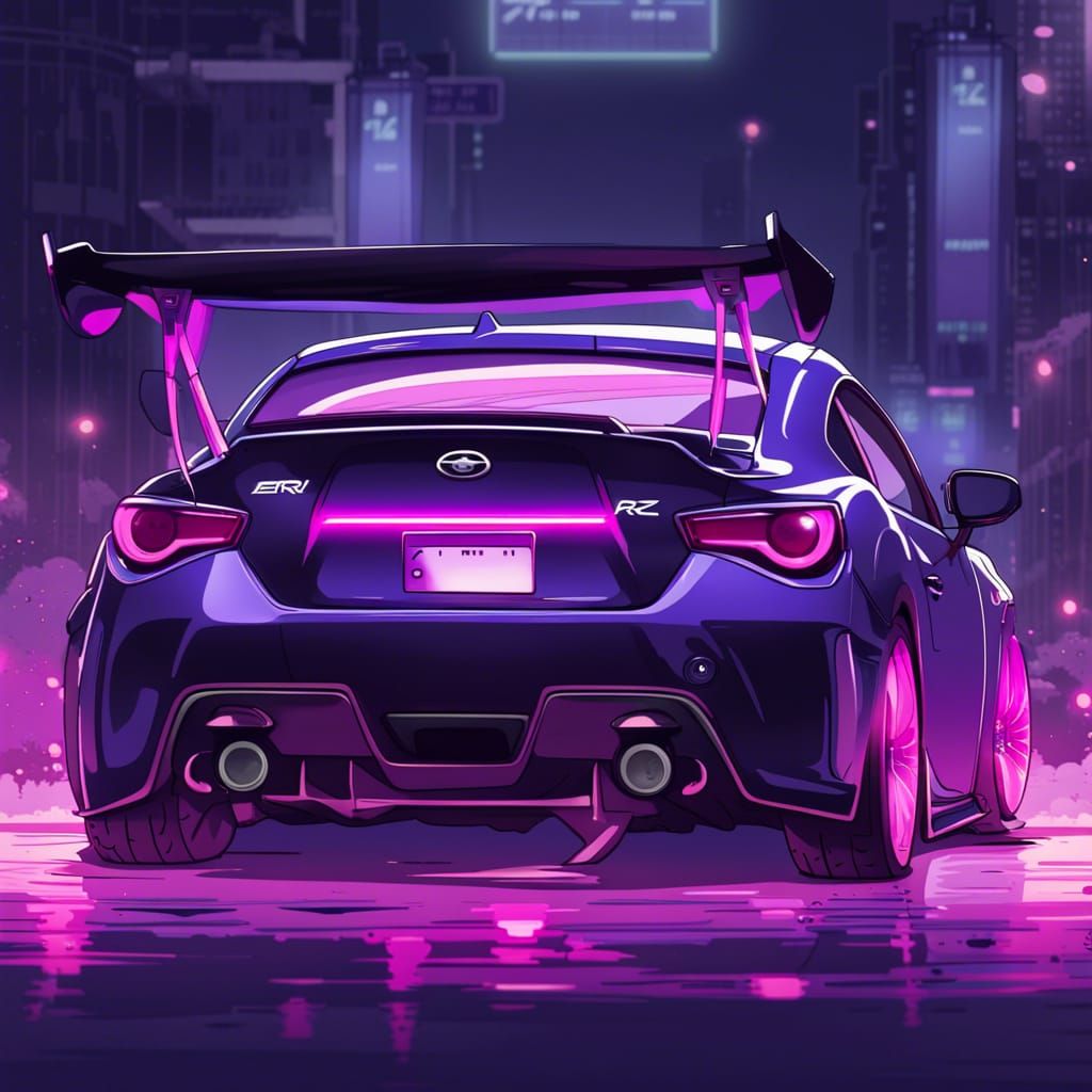 Purple Subaru BRZ with Pink Lights, Anime Style