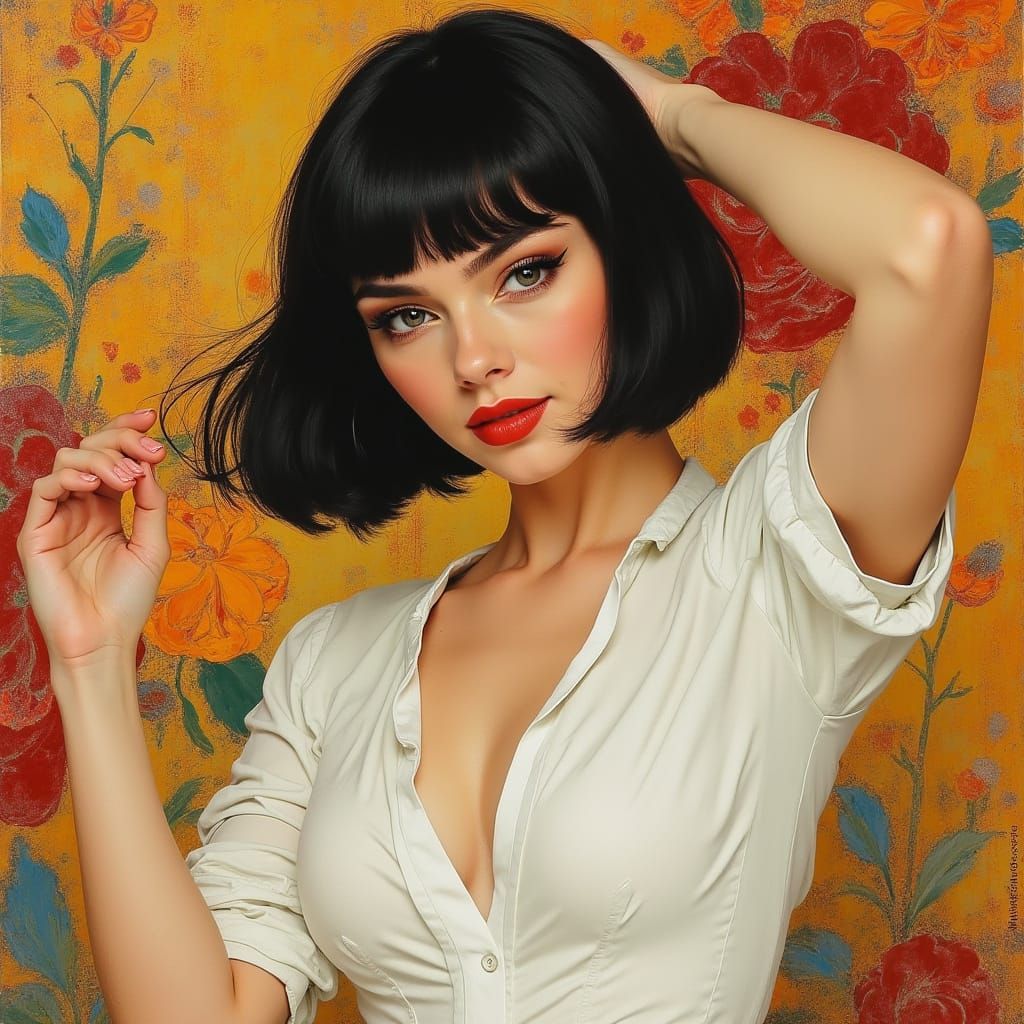 Elegant Woman with Chin-Length Bob in Vibrant Colors