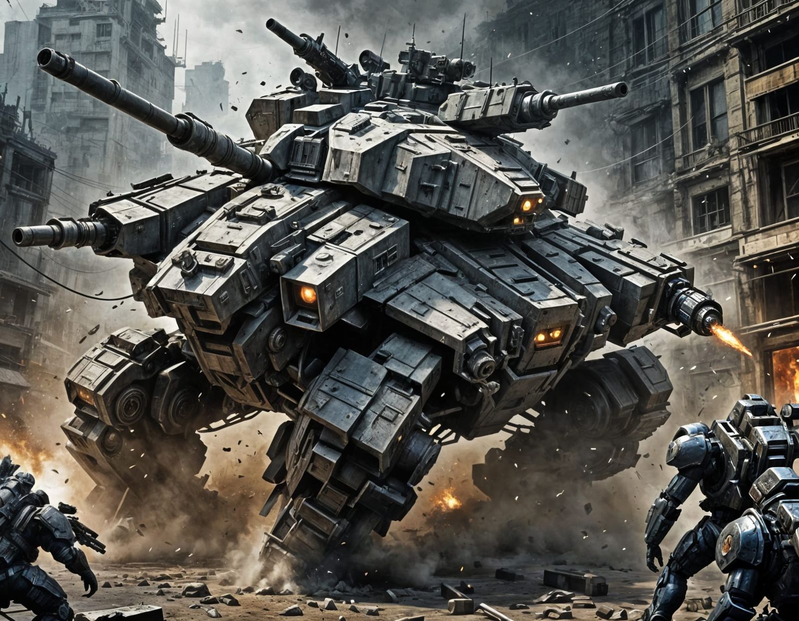 Futuristic Armored Tank in Rain, Hyperdetailed