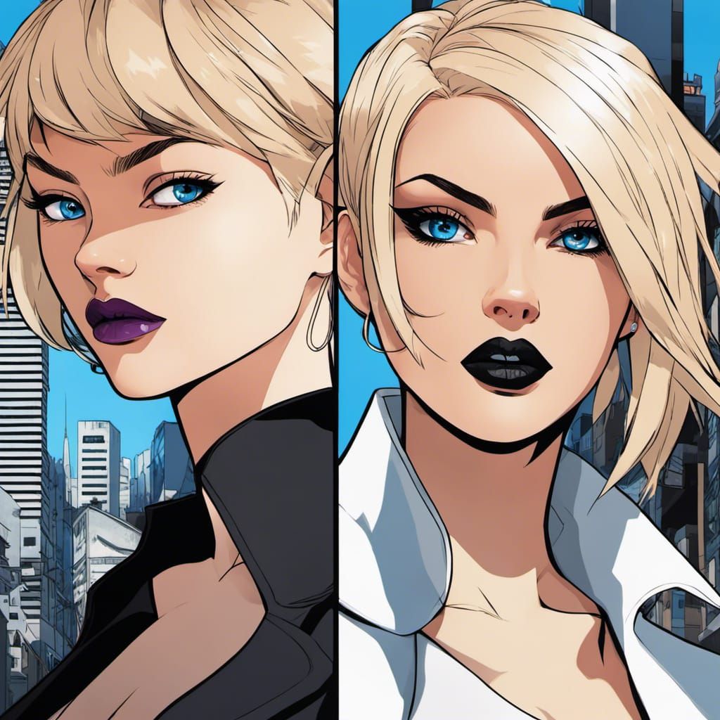 Anime Split Face Image of Two Beautiful Women