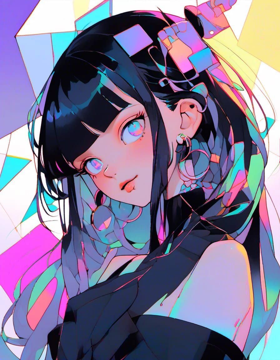 Bauhaus Portrait of a Girl with Iridescent Colors