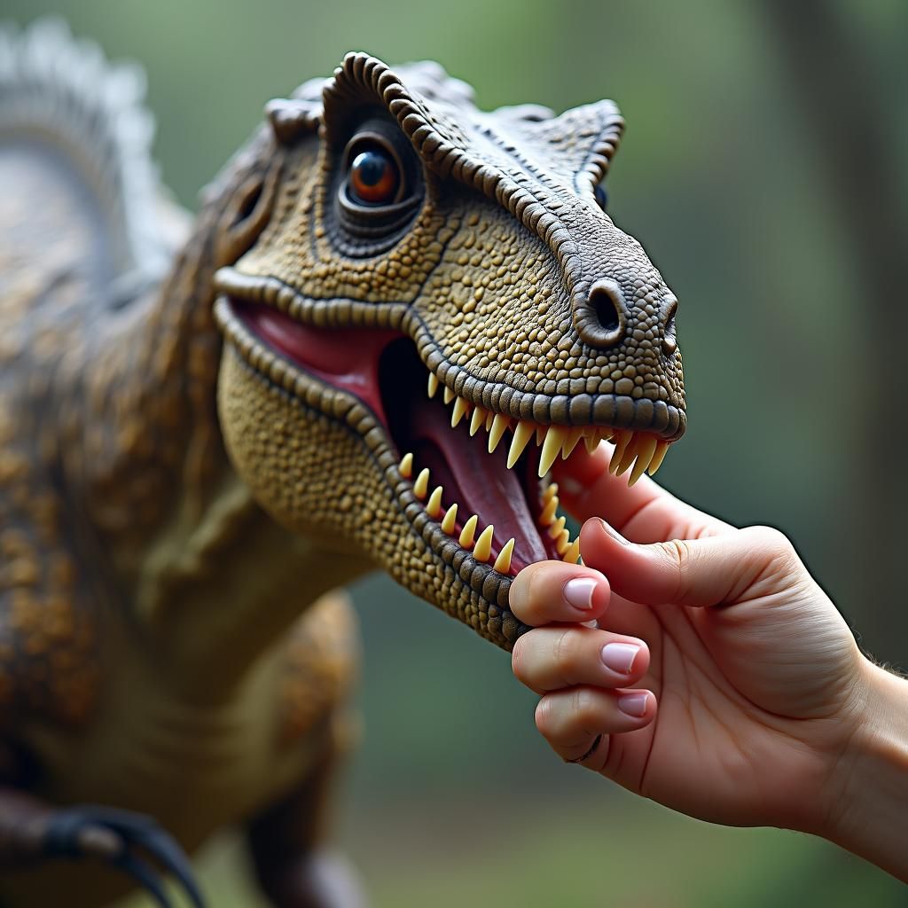 Dinosaur Bites Human Finger in Funny Image