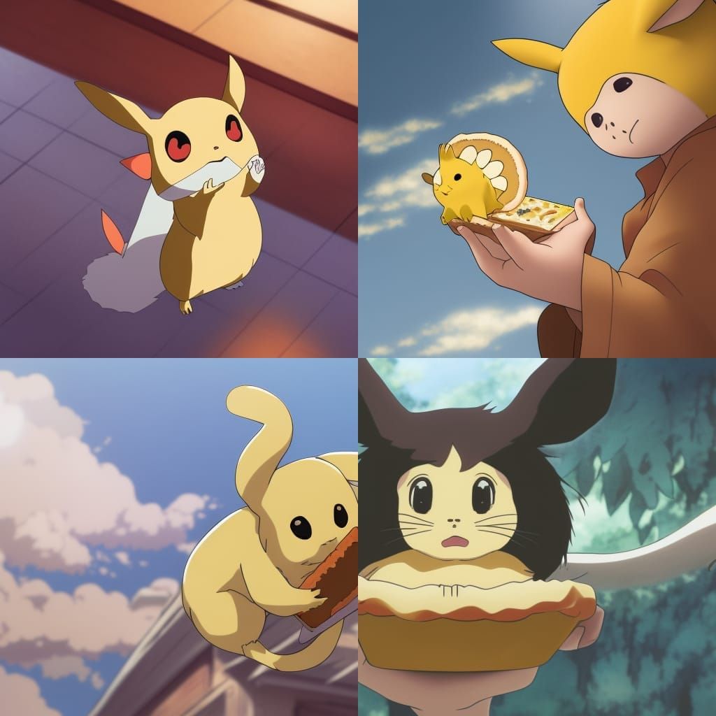 Electric Mouse Savoring Slice in Vibrant Studio Ghibli Style