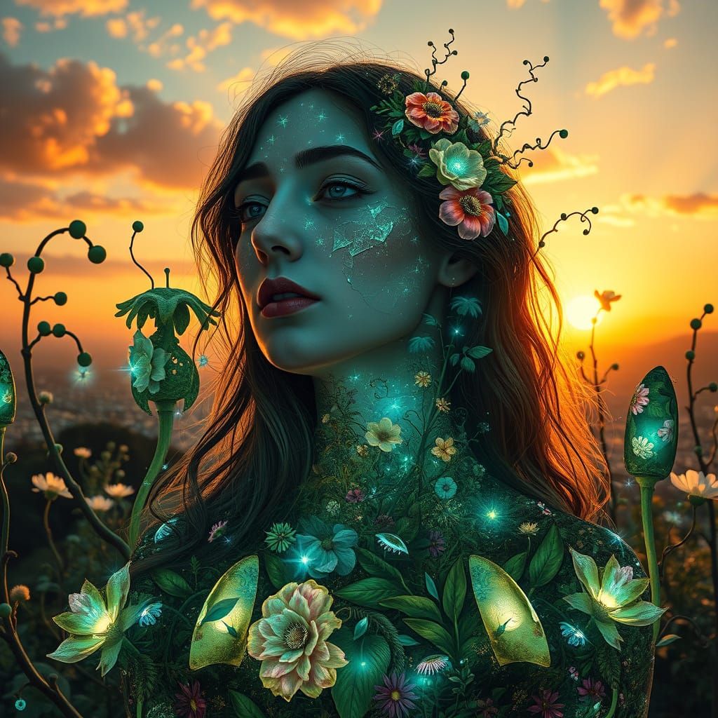 Ethereal Goddess Entwined with Mythical Beings in a Dreamlik...