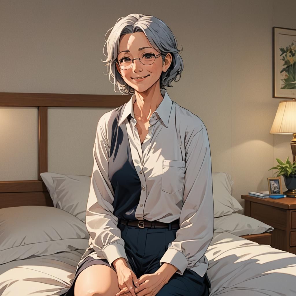 Anime Style Professor in Bedroom, Cel-Shaded Art