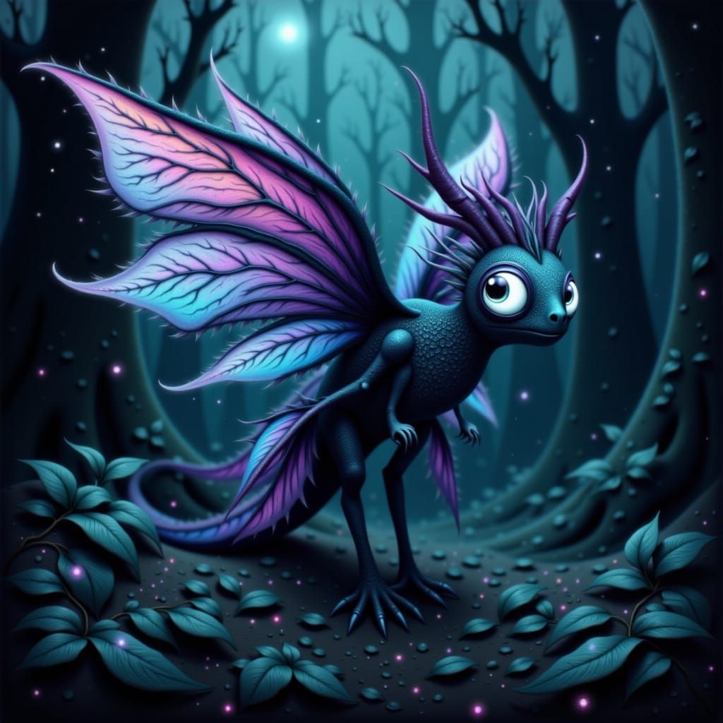 Fantastical Creature in Bioluminescent Forest