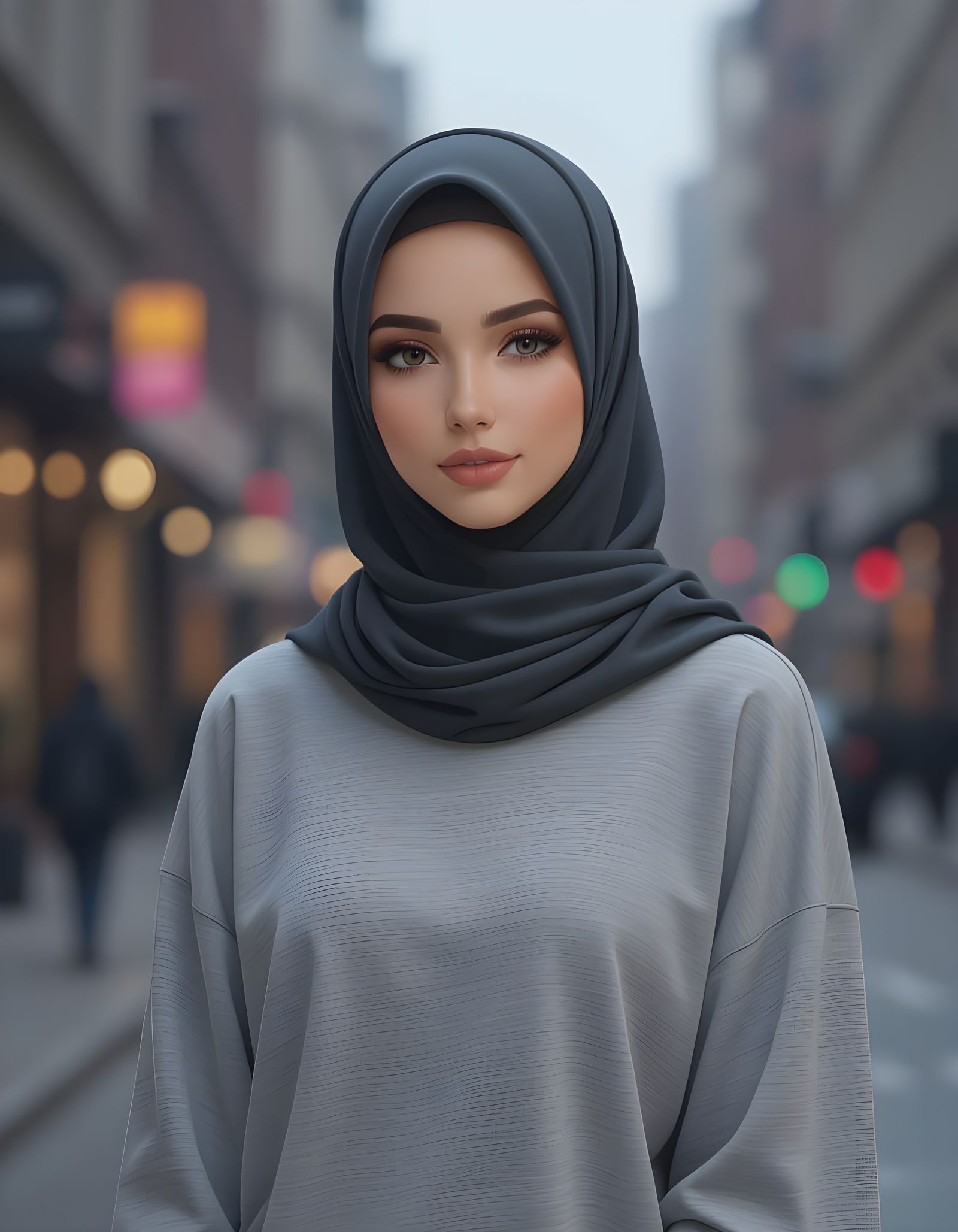 Hijabi Girl in New York: Ultra-Realistic Digital Art