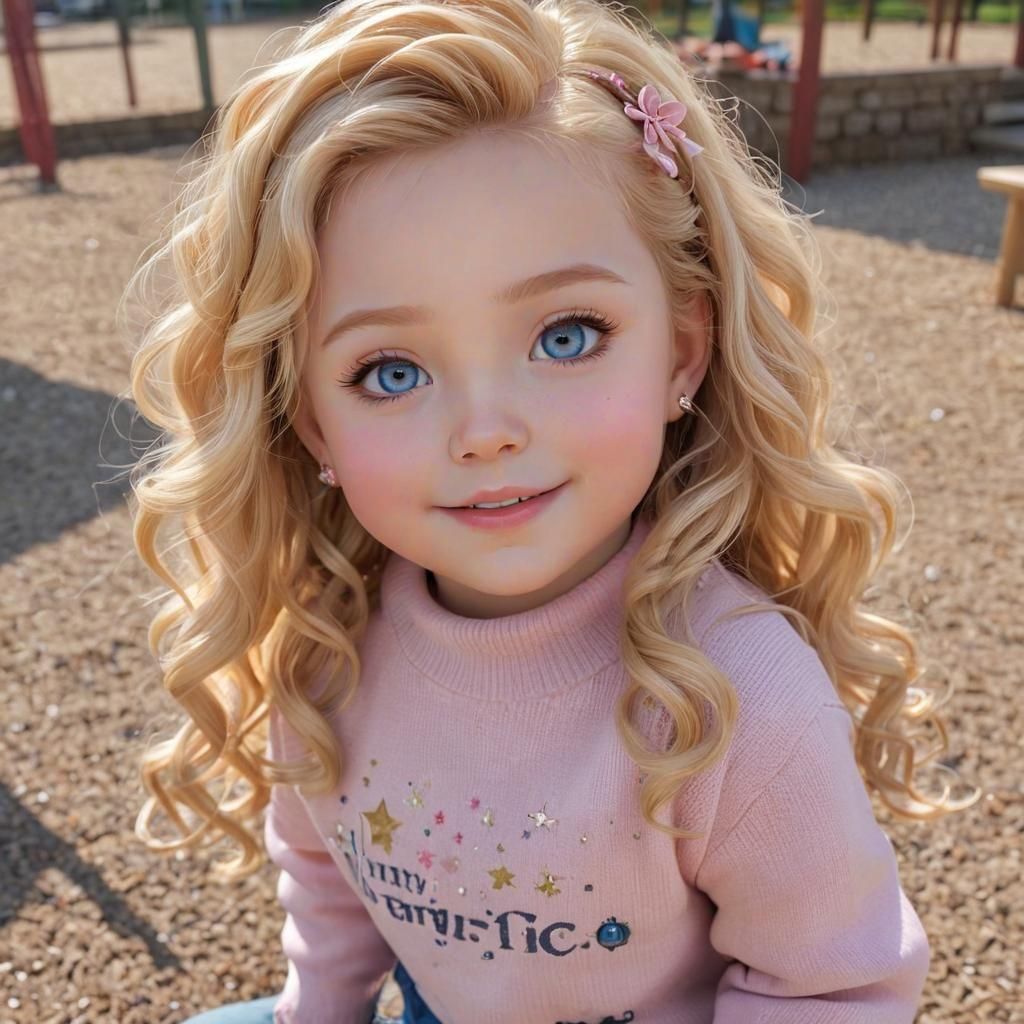Adorable Anime-Style Toddler Girl on Playground