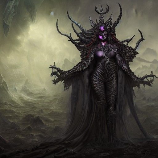 Demon Queen in Stygian Armor, Oil Painting