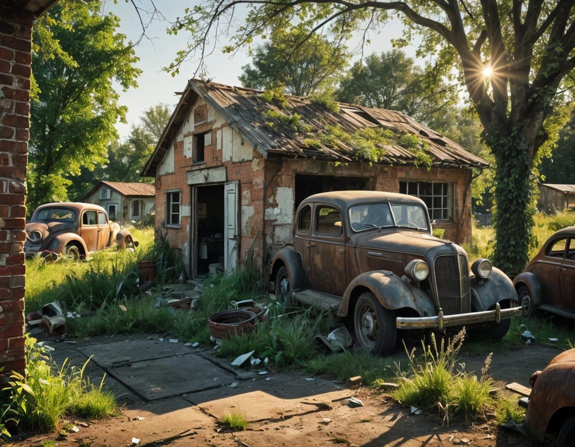 Abandoned Auto Repair Garage with Vintage Cars