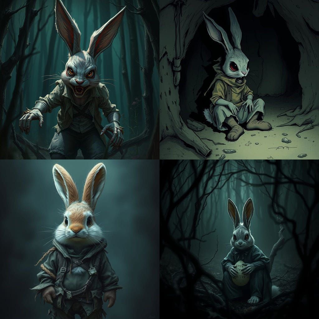 Scary Bunny in Dark, Surreal Style