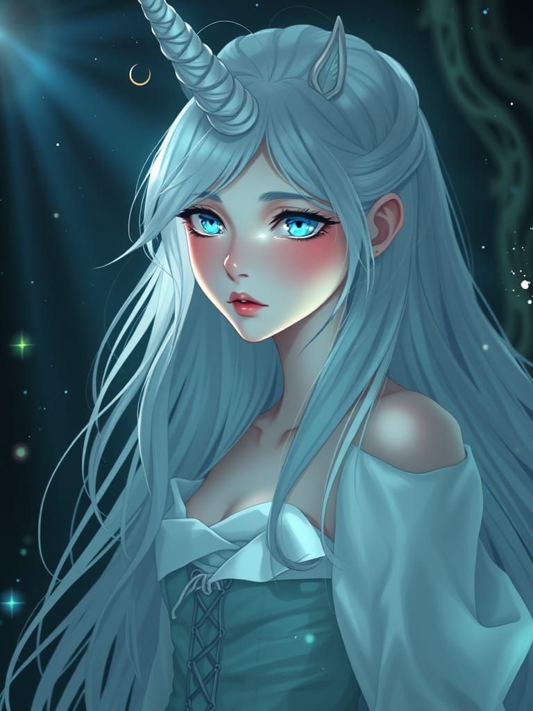 Ethereal Goddess with Spiraling Unicorn Horn