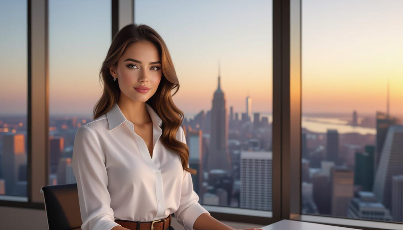 Secretary in Modern Office at Golden Hour