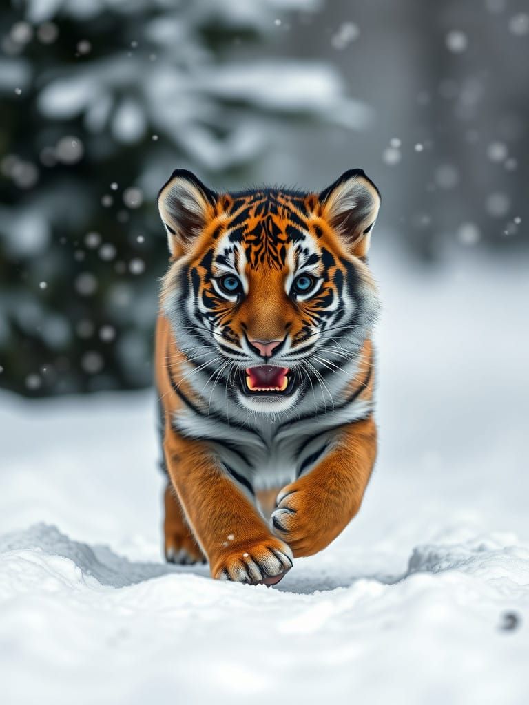 Adorable Tiger Cub Plays in Snowy Wonderland