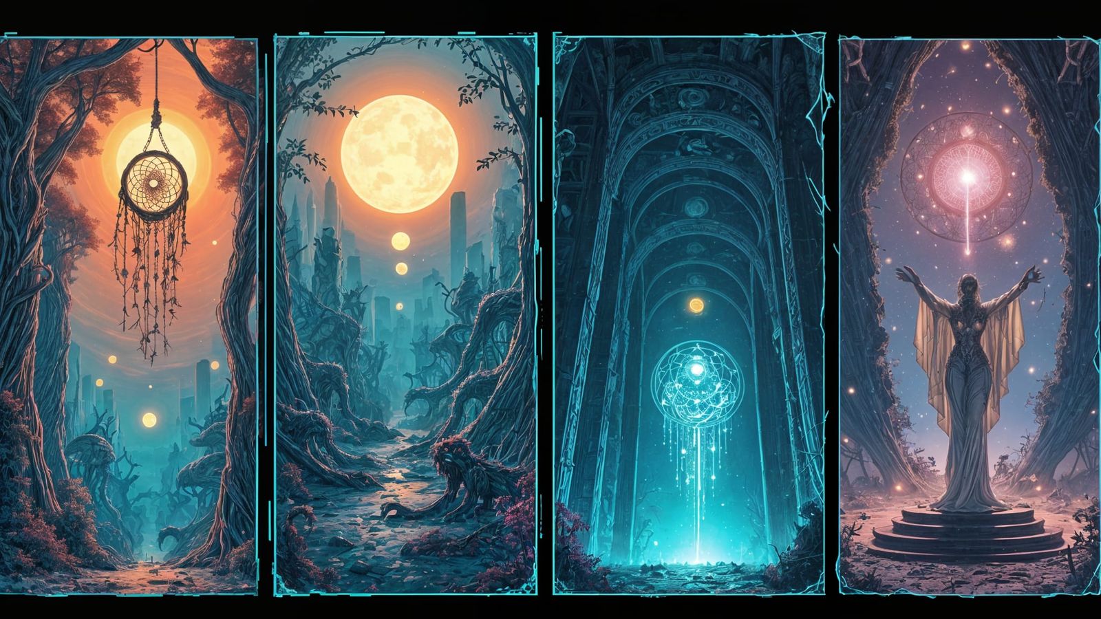 Cosmic Horror Comic Book Page in Neon Blues and Smoky Edges