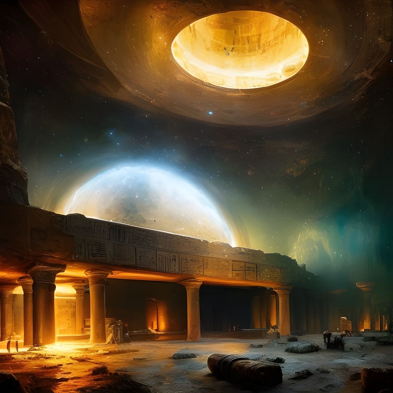 Crystal Orb in Egyptian Tomb, Photorealistic Matte Painting