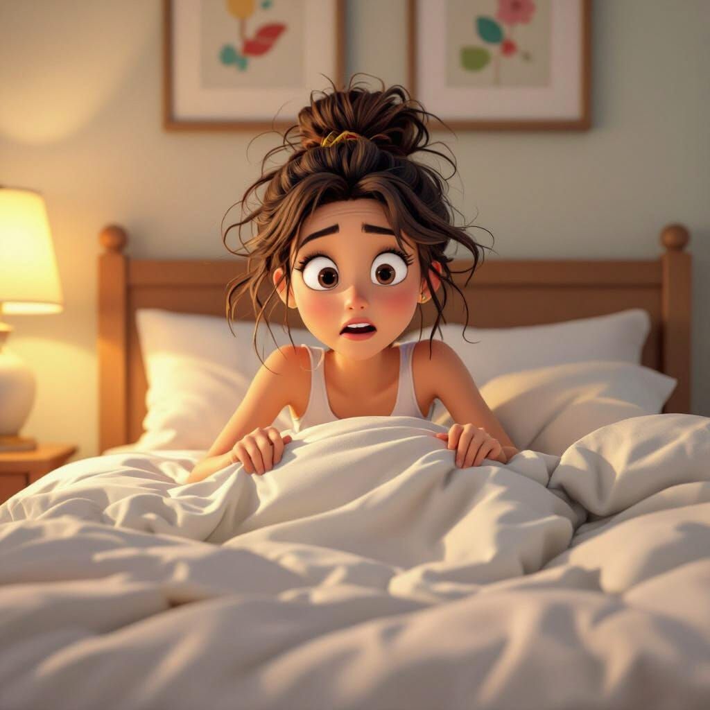 Funny 3D Animation: Groggly Girl Wakes Up to Messy Bed