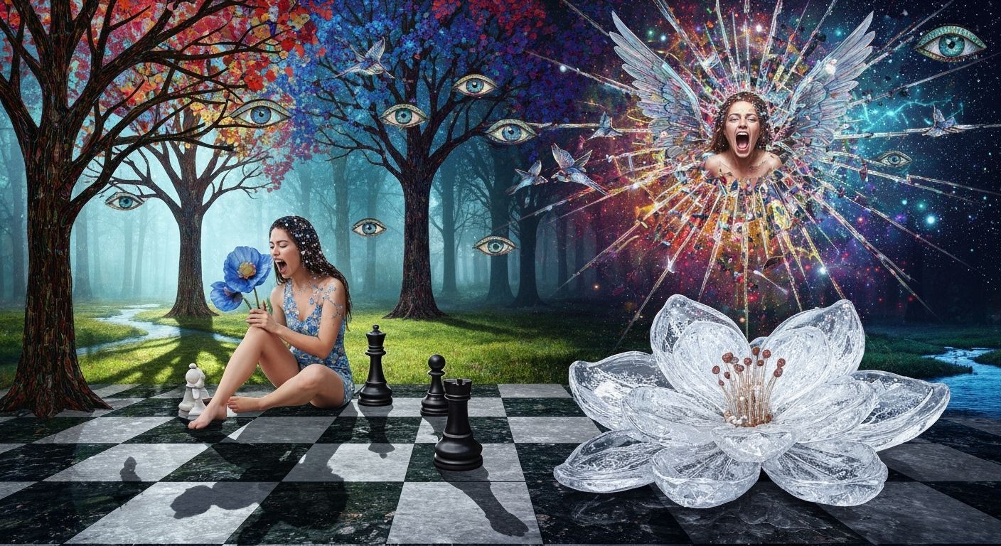 Stained Glass Forest Meets Astral Sky and Angel of Memories