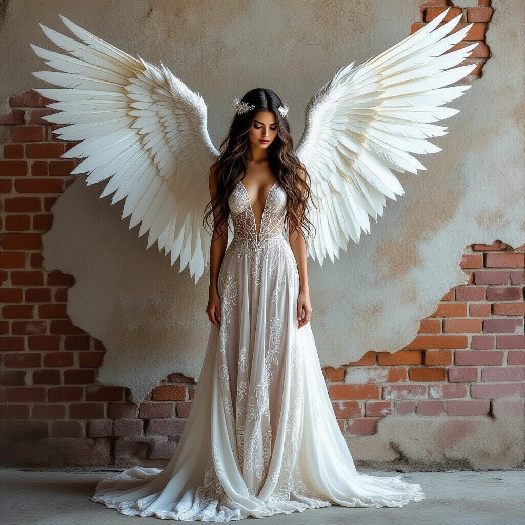 Angelic Figure with Wings and Flowing Dress