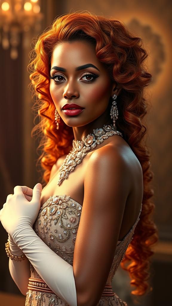 Glamorous Woman in Red Gown: Old Hollywood Portrait